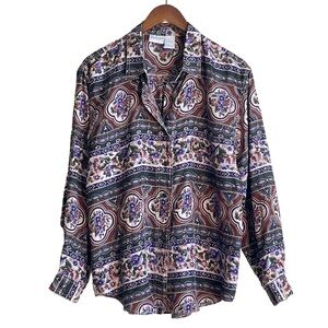 Vintage Backroad Blues Silk Floral Long Sleeve Blouse Shirt Sz L